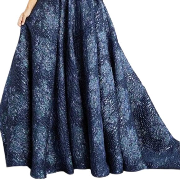NWT Jovani 22792 Jacquard Prom Dress Navy Size 22 - Picture 2 of 6